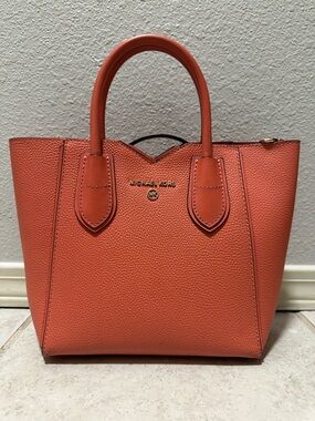 Michael Kors Coral-Orange Pebbled Leather Satchel